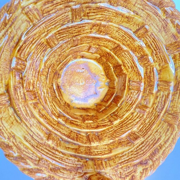 1970s Ceramic Wicker Basket Brown Yellow Twist Handle - Picture 5 of 8